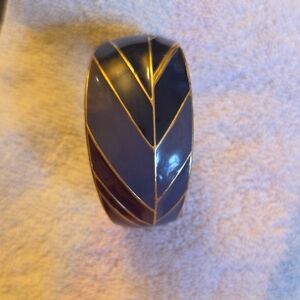 Blue and Gold Chevron Bangle Bracelet